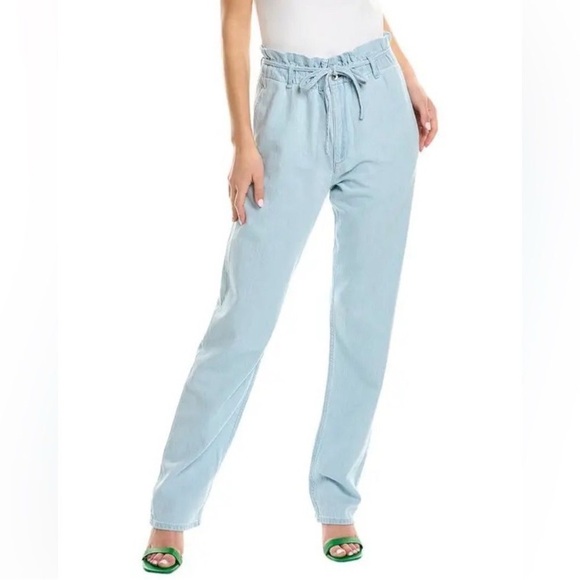 NWT Rag & Bone Paperbag High Waist Straight Leg Pants Light Indigo Linen Size 31